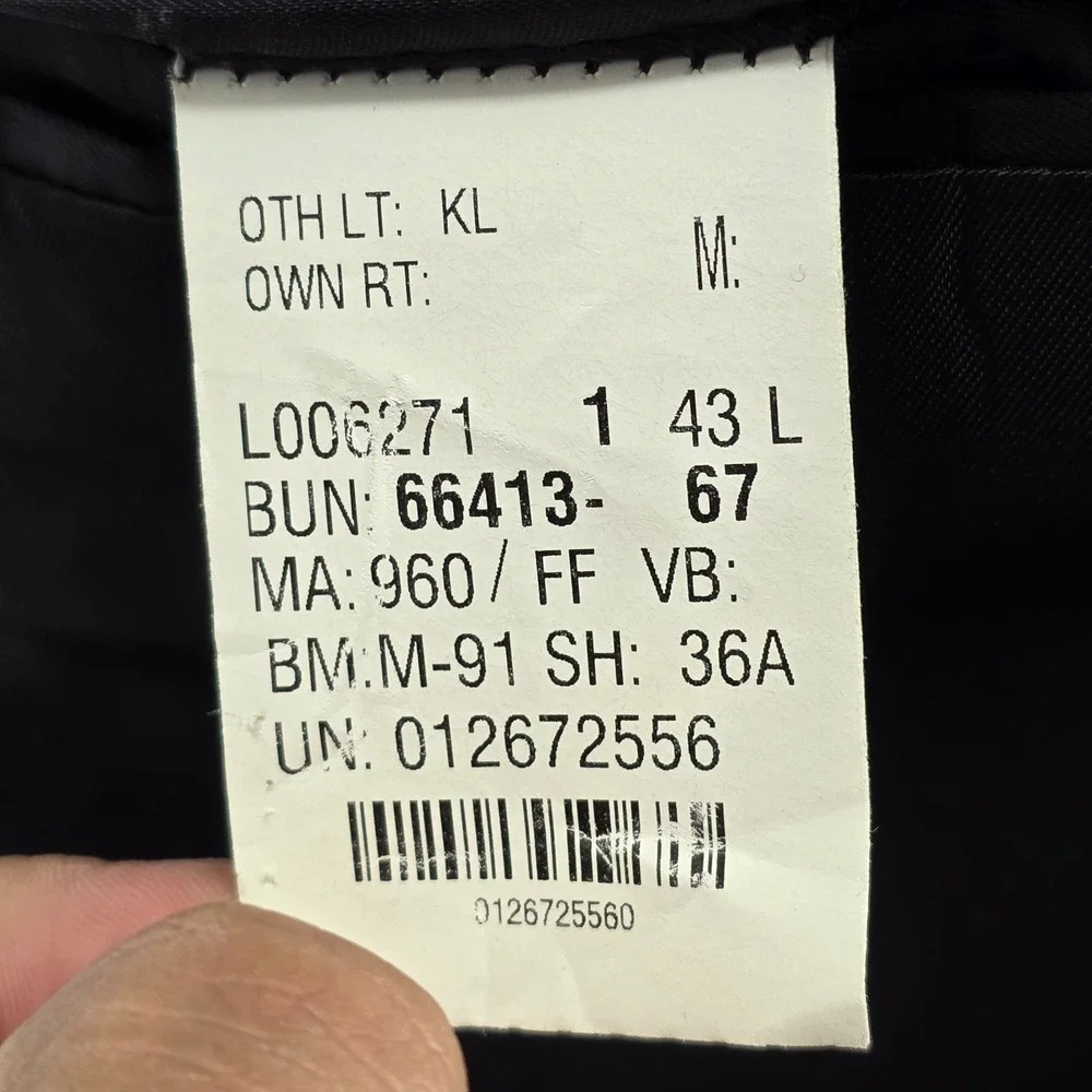 Jones New York Men's Sport Coat Blazer Three Button Black Wool Blend Flannel 43L